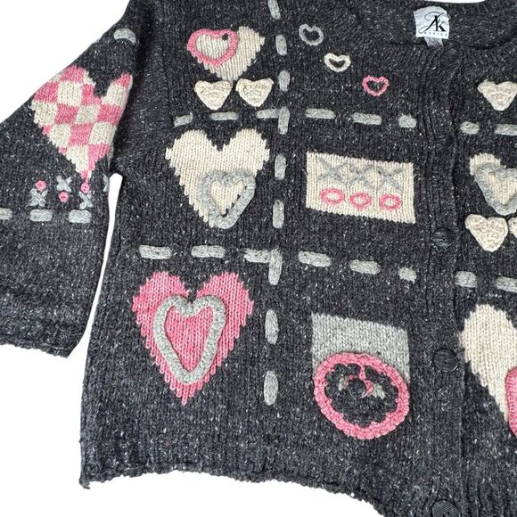 Vintage Wool Angora Blend Sweater Button Up Cardigan JK America Love Hearts XOXO - Picture 5 of 16